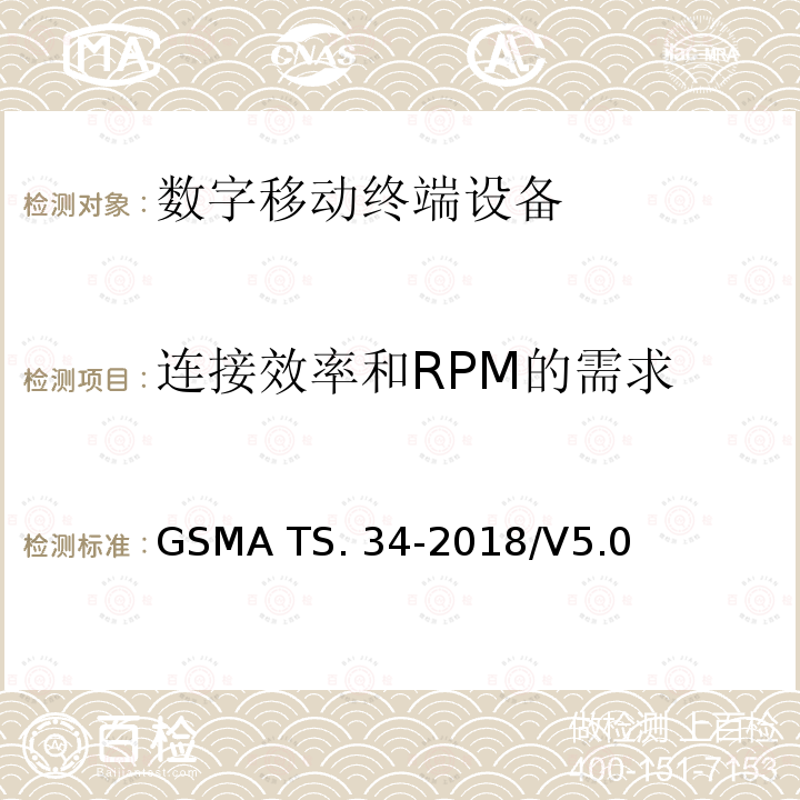 连接效率和RPM的需求 GSMA TS. 34-2018/V5.0 物联网设备连接效率指导 GSMA TS.34-2018/V5.0