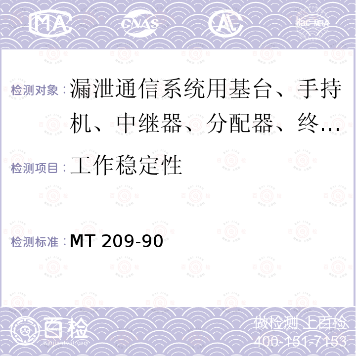 工作稳定性 煤矿通信、检测、控制用电工电子产品通用技术要求 MT209-90