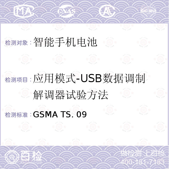 应用模式-USB数据调制解调器试验方法 GSMA TS. 09 智能机电池寿命及电流消耗测试要求 GSMA TS.09（Version 12.0)