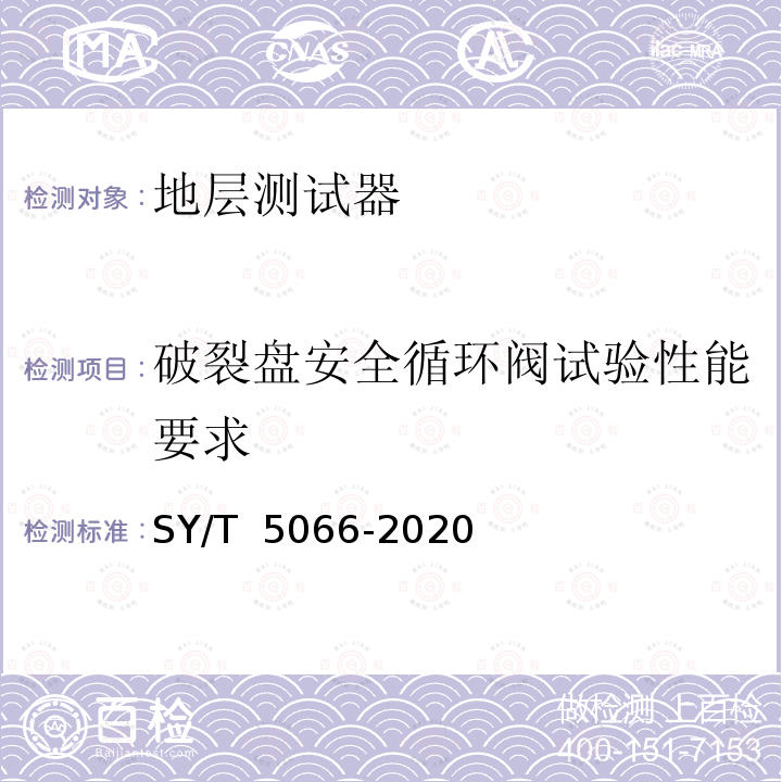 破裂盘安全循环阀试验性能要求 石油天然气钻采设备 地层测试器 SY/T 5066-2020