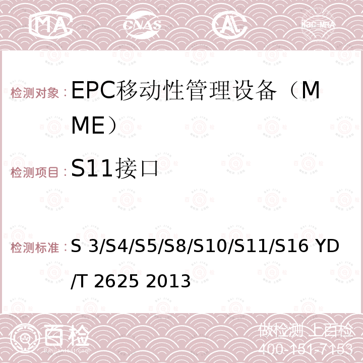 S11接口 演进的移动分组核心网络(EPC)接口测试方法 S3/S4/S5/S8/S10/S11/S16 YD/T 2625 2013