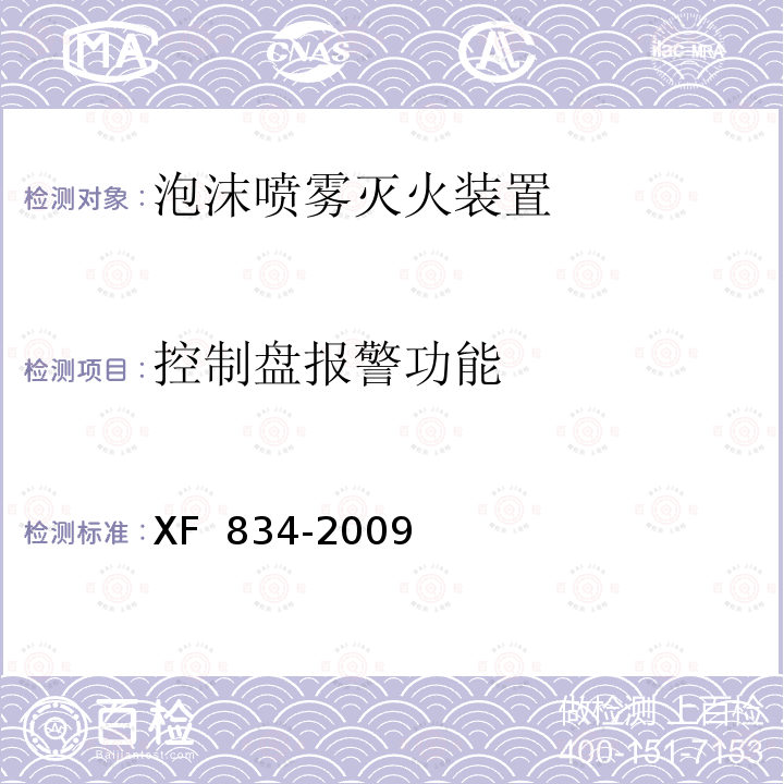 控制盘报警功能 XF 834-2009 泡沫喷雾灭火装置