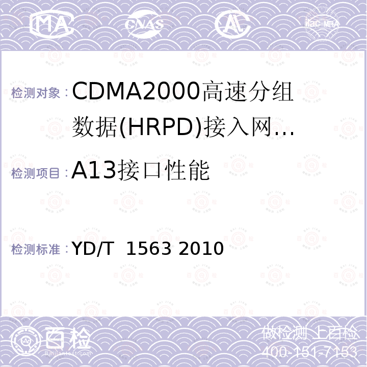 A13接口性能 《800MHz/2GHz cdma2000数字蜂窝移动通信网测试方法：高速分组数据（HRPD）（第一阶段）A接口》 YD/T 1563 2010