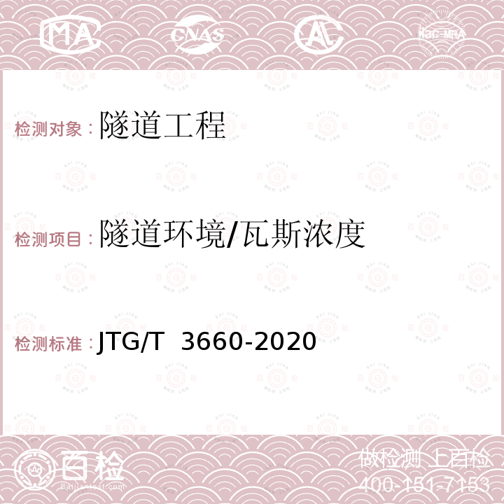 隧道环境/瓦斯浓度 JTG/T 3660-2020 公路隧道施工技术规范