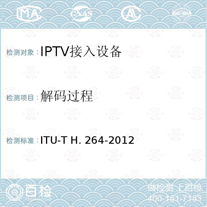 解码过程 ITU-T H. 264-2012 通用视听设备高级视频编码 ITU-T H.264-2012