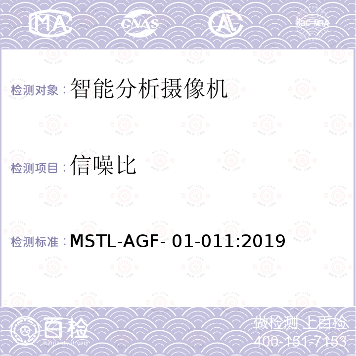 信噪比 MSTL-AGF- 01-011:2019 上海市第一批智能安全技术防范系统产品检测技术要求 MSTL-AGF-01-011:2019