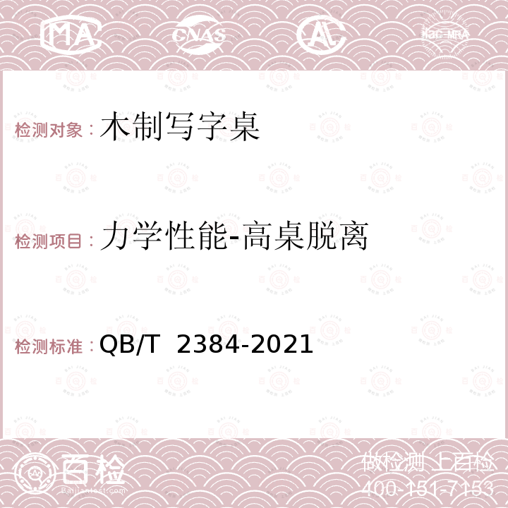 力学性能-高桌脱离 QB/T 2384-2021 木制写字桌