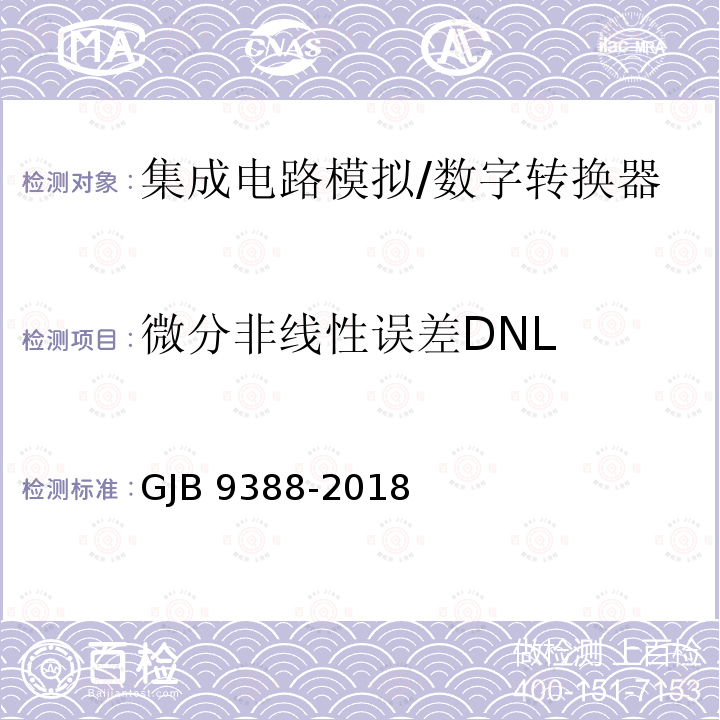 微分非线性误差DNL GJB 9388-2018 集成电路模拟数字、数字模拟转换器测试方法 GJB9388-2018