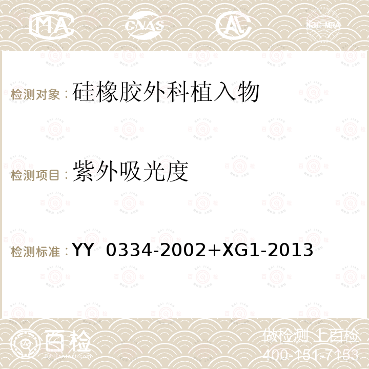 紫外吸光度 YY 0334-2002 硅橡胶外科植入物通用要求(包含修改单1)