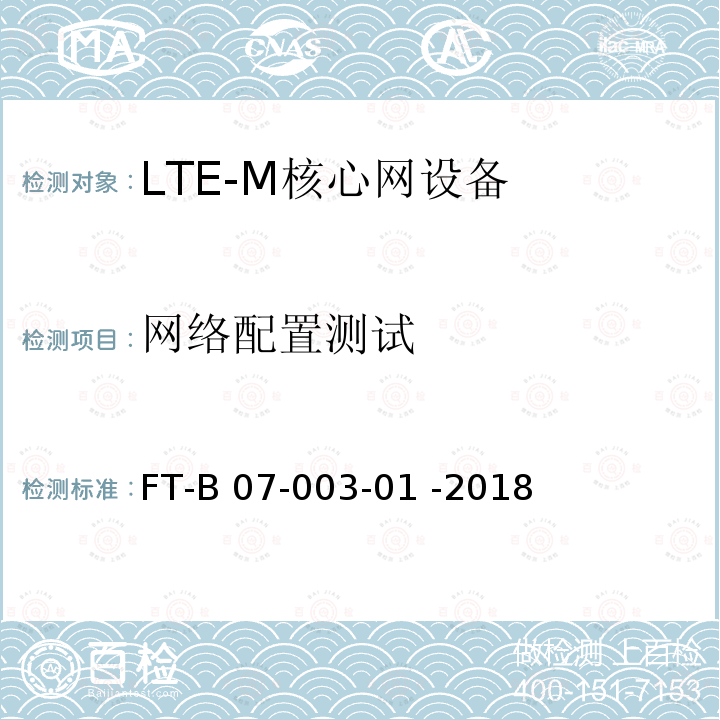 网络配置测试 FT-B 07-003-01 -2018 LTE系统检验规程  FT-B07-003-01 -2018