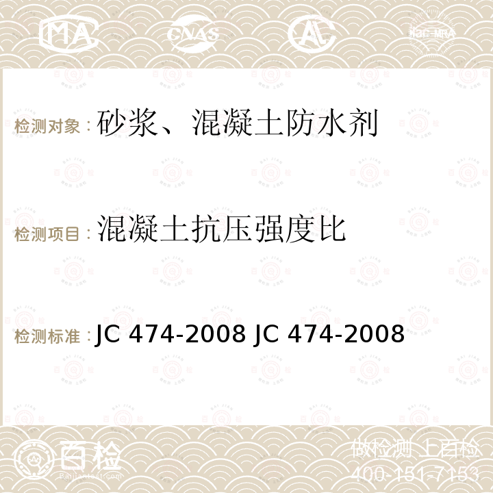 混凝土抗压强度比 《砂浆、混凝土防水剂》                              JC474-2008 JC 474-2008