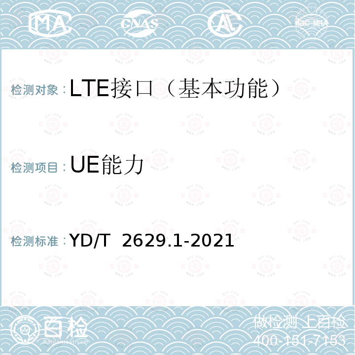 UE能力 YD/T 2629.1-2021 演进的移动分组核心网络（EPC）设备测试方法 第1部分：支持E-UTRAN接入