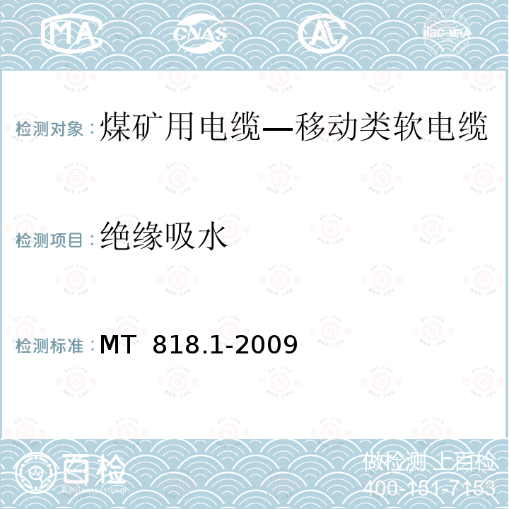 绝缘吸水 煤矿用电缆 第1部分：移动类软电缆一般规定 MT 818.1-2009