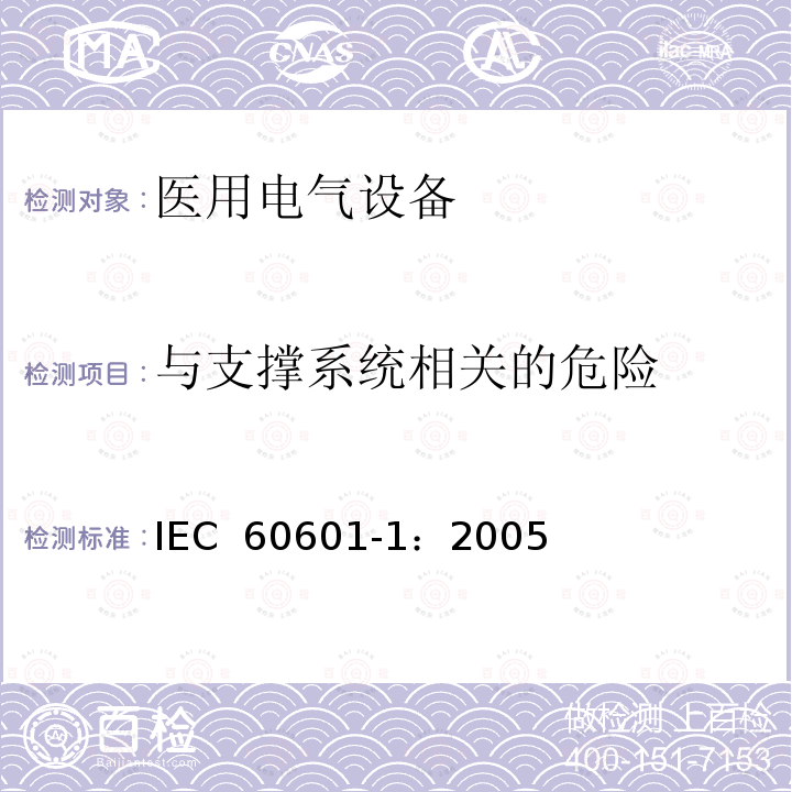 与支撑系统相关的危险 医用电气 通用安全要求 IEC 60601-1：2005