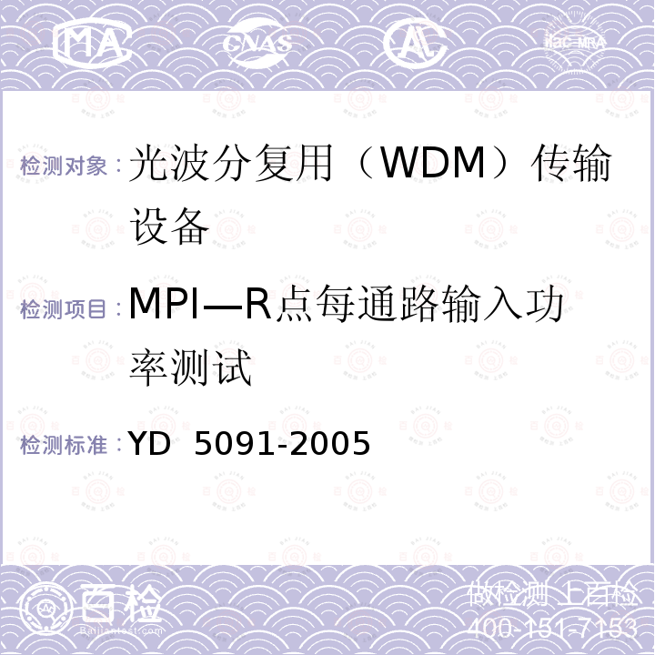 MPI—R点每通路输入功率测试 光传输设备抗地震性能检测规范 YD 5091-2005