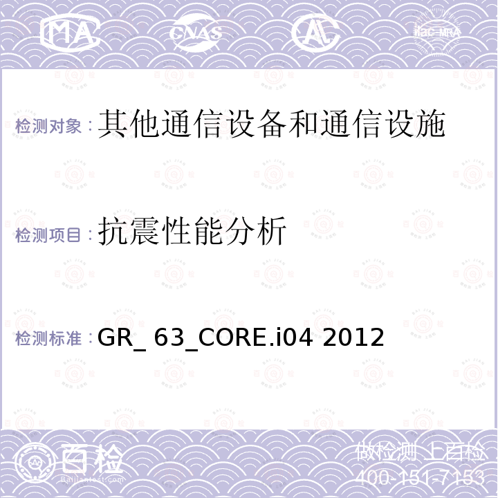 抗震性能分析 GR_ 63_CORE.i04 2012 NEBS要求: 物理保护 GR_63_CORE.i04 2012