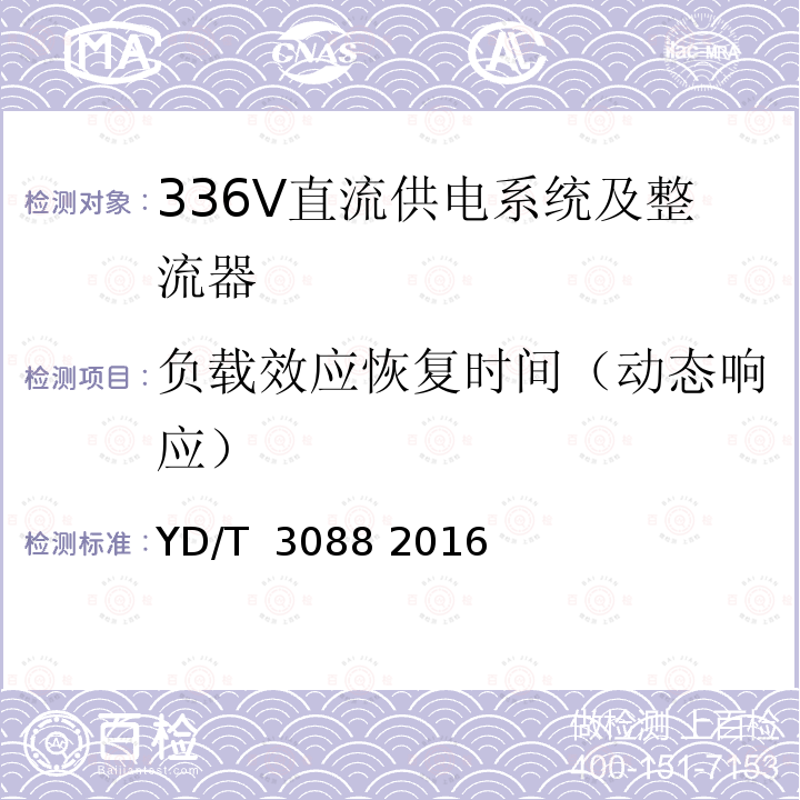 负载效应恢复时间（动态响应） 通信用336V整流器 YD/T 3088 2016