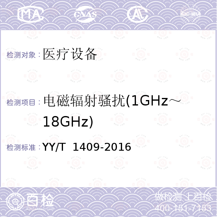 电磁辐射骚扰(1GHz～18GHz) YY/T 1409-2016 等离子手术设备
