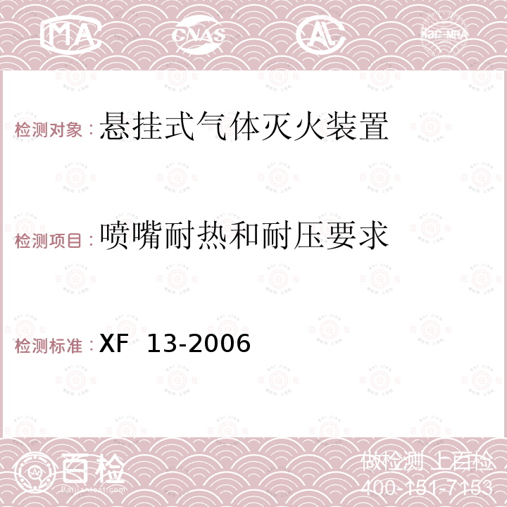 喷嘴耐热和耐压要求 《悬挂式气体灭火装置》 XF 13-2006