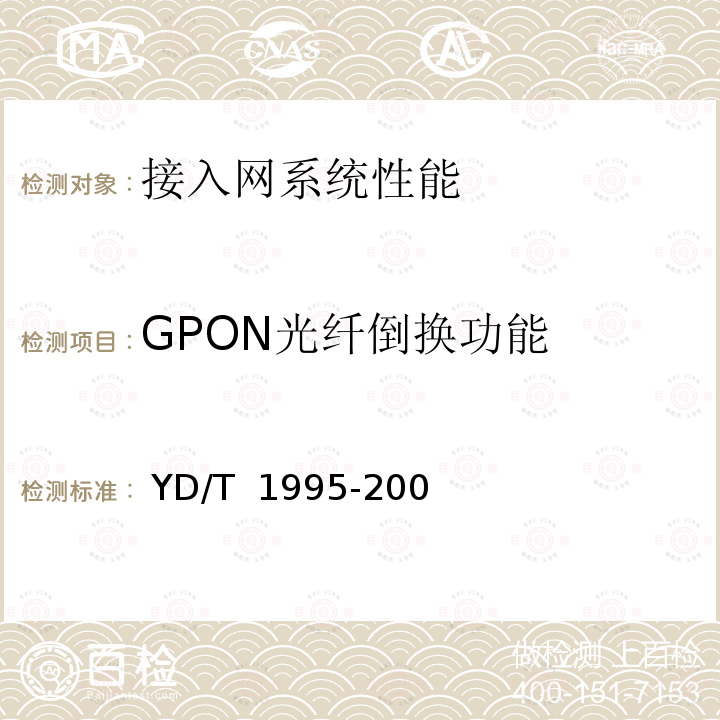 GPON光纤倒换功能 接入网设备测试方法吉比特的无源光网络（GPON） YD/T 1995-2009