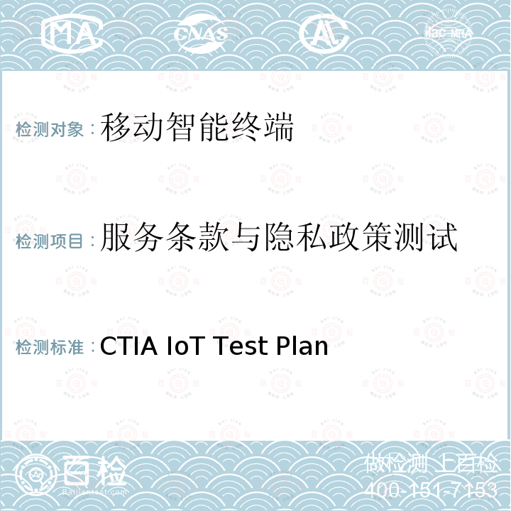 服务条款与隐私政策测试 CTIA物联网设备信息安全测试方案 CTIA IoT Test Plan