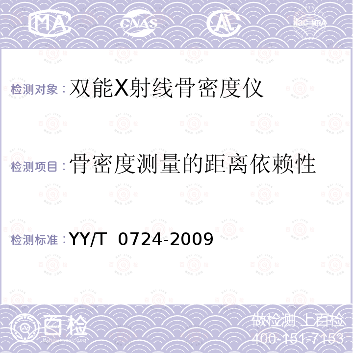 骨密度测量的距离依赖性 双能X射线骨密度仪专用技术条件 YY/T 0724-2009