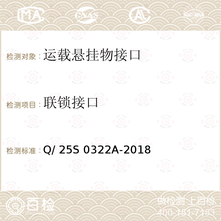 联锁接口 Q/ 25S 0322A-2018 《GJB 1188A<飞机/悬挂物电气连接系统接口要求>符合性验证方法 第3部分：运载悬挂物接口》 Q/25S 0322A-2018