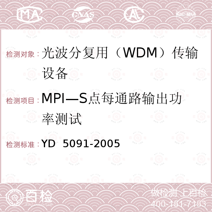 MPI—S点每通路输出功率测试 光传输设备抗地震性能检测规范 YD 5091-2005