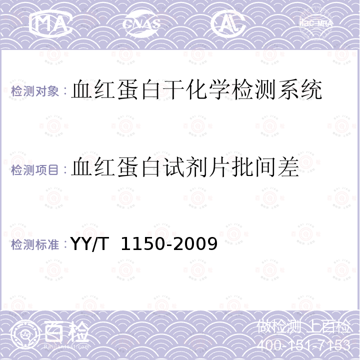 血红蛋白试剂片批间差 血红蛋白干化学检测系统通用技术要求 YY/T 1150-2009