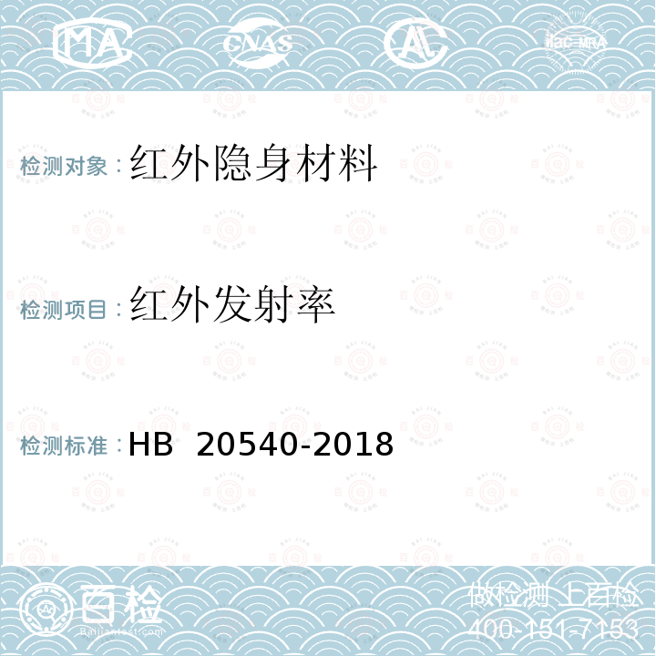 红外发射率 HB 20540-2018 隐身材料电性能测试方法第3 部分：测试方法 