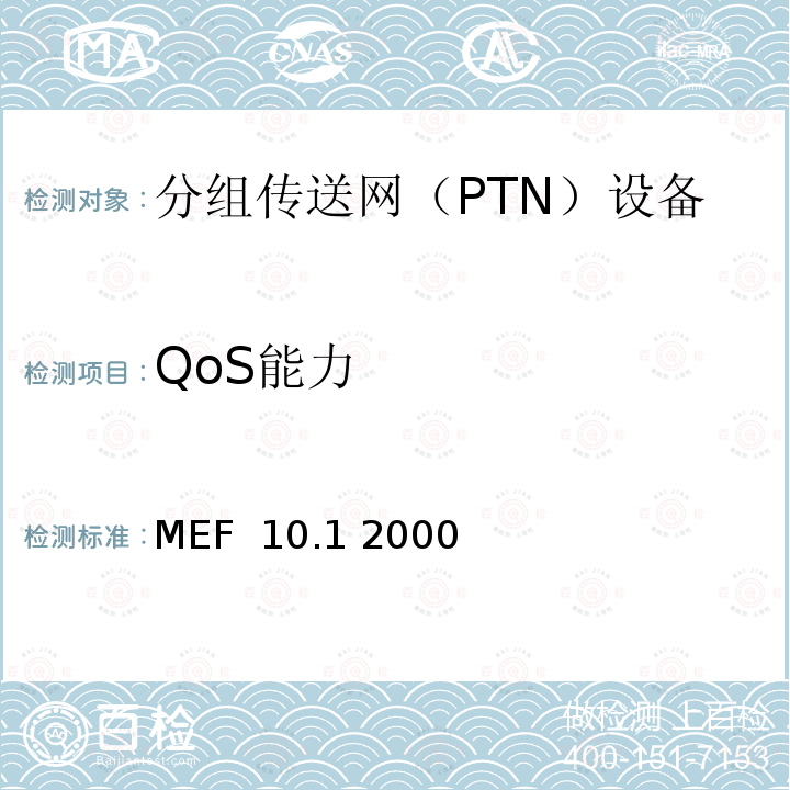 QoS能力 MEF  10.1 2000 以太网业务属性－第2部分 MEF 10.1 2000