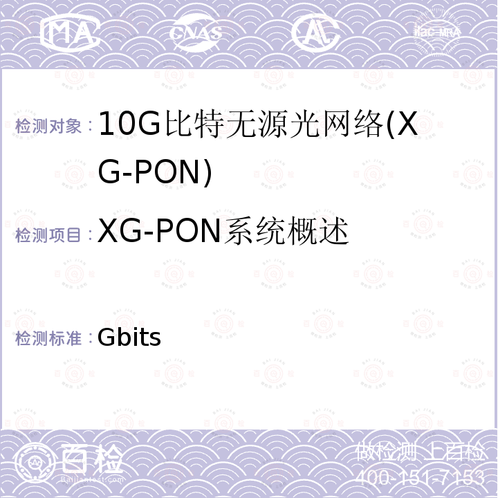 XG-PON系统概述 GB/T 39577-2020 接入网技术要求 10Gbit/s无源光网络（XG-PON）