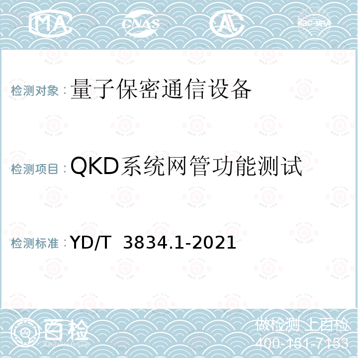 QKD系统网管功能测试 YD/T 3834.1-2021 量子密钥分发(QKD)系统技术要求 第1部分：基于诱骗态BB84协议的QKD系统