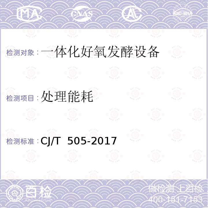 处理能耗 一体化好氧发酵设备 CJ/T 505-2017