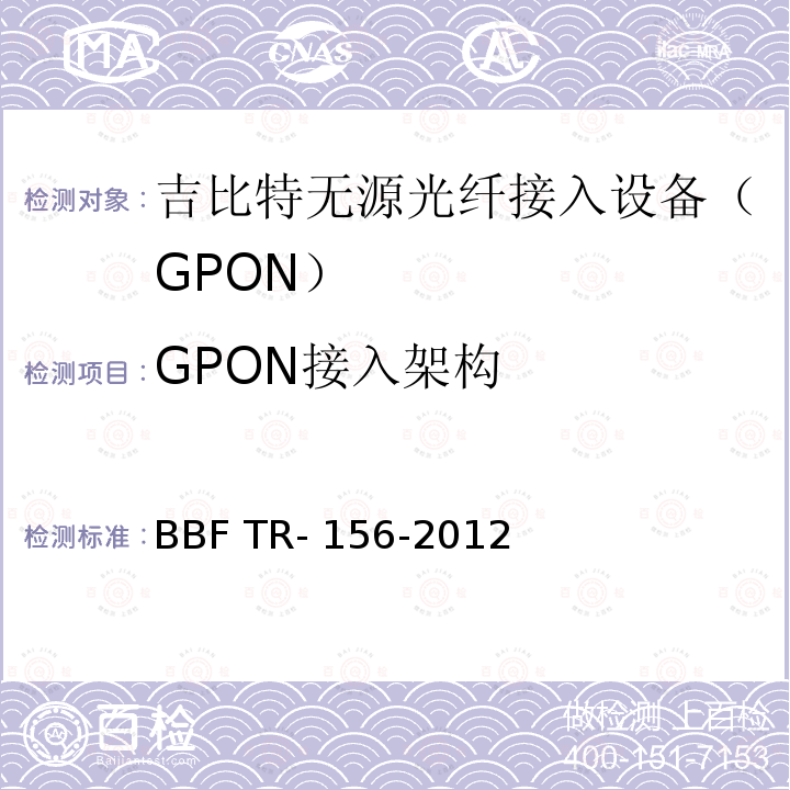GPON接入架构 BBF TR- 156-2012 在TR-101的背景下使用GPON访问 BBF TR-156-2012