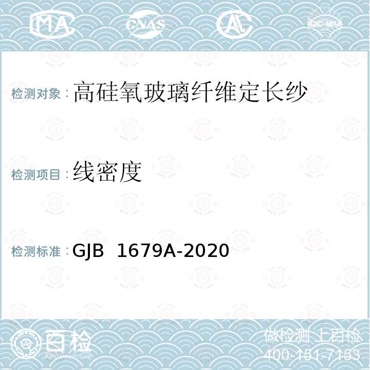 线密度 GJB 1679A-2020 高硅氧玻璃纤维定长纱 