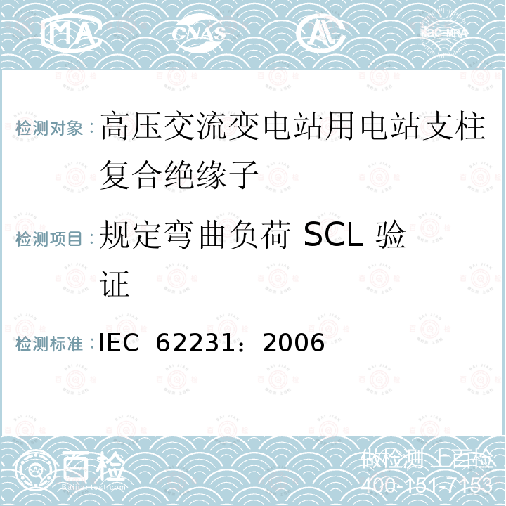 规定弯曲负荷 SCL 验证 IEC 62231-2006 交流电压1000V以上245kV以下变电站用复合电站支柱绝缘子 定义、试验方法和验收准则