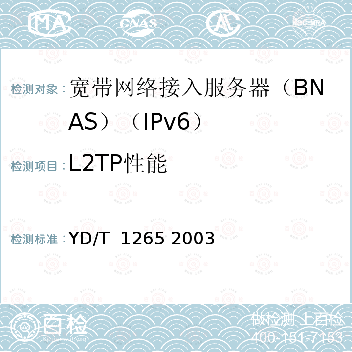 L2TP性能 网络接入服务器(NAS)测试方法宽带网络接入服务器 YD/T 1265 2003