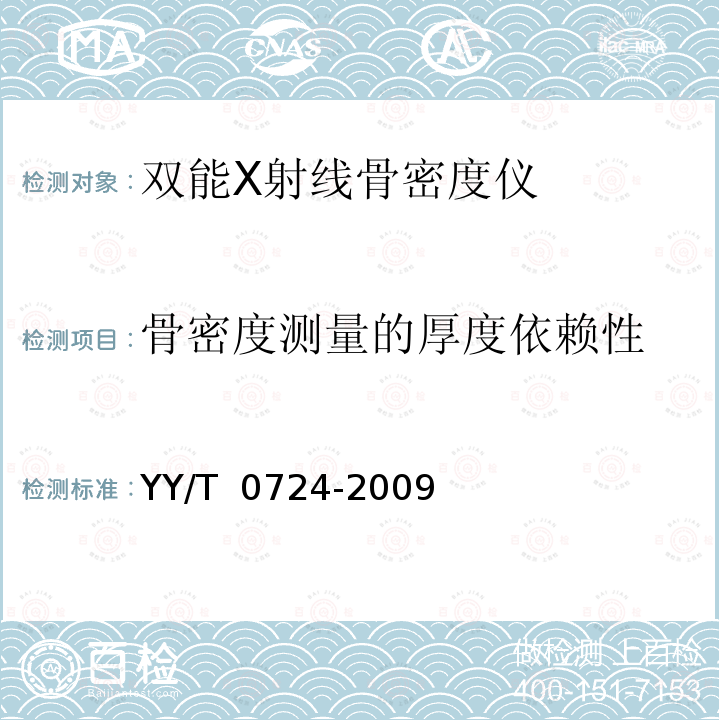 骨密度测量的厚度依赖性 双能X射线骨密度仪专用技术条件 YY/T 0724-2009