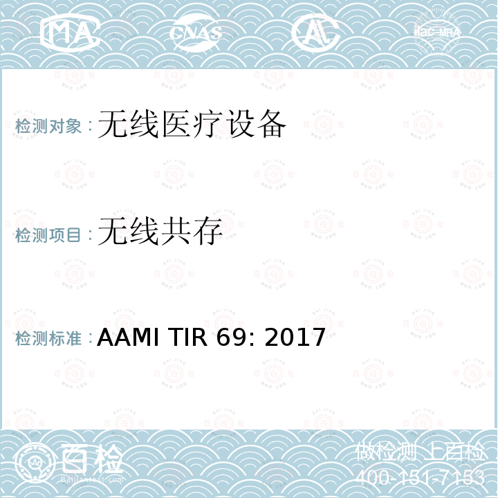 无线共存 无线共存风险管理标准 AAMI TIR69: 2017