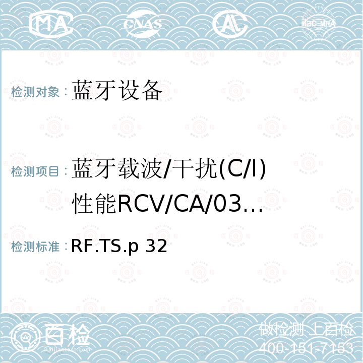 蓝牙载波/干扰(C/I)性能RCV/CA/03/C 蓝牙射频测试规范 RF.TS.p32