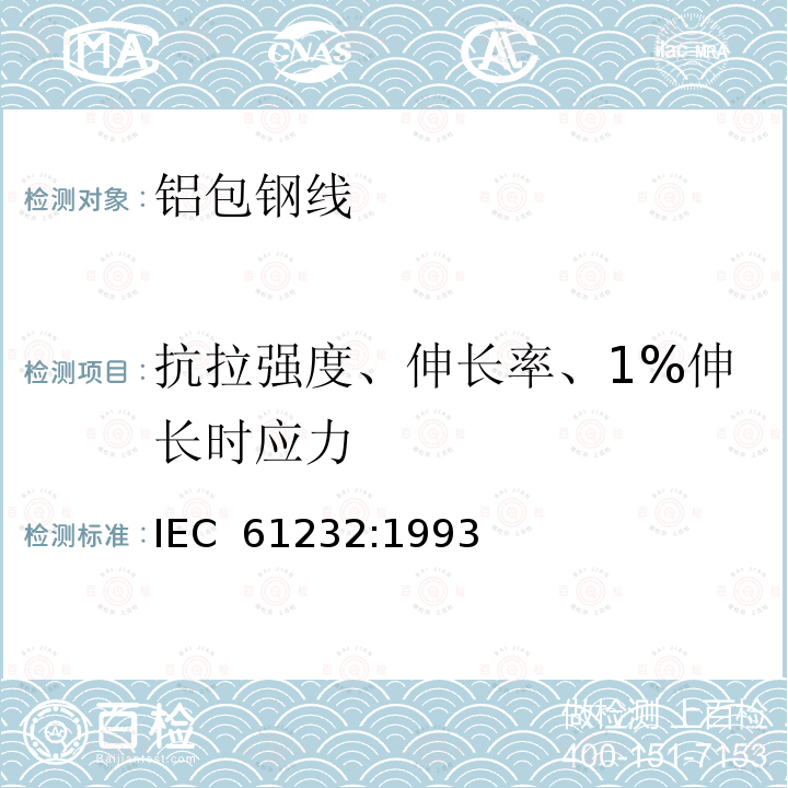 抗拉强度、伸长率、1%伸长时应力 《电工用铝包钢线》 IEC 61232:1993