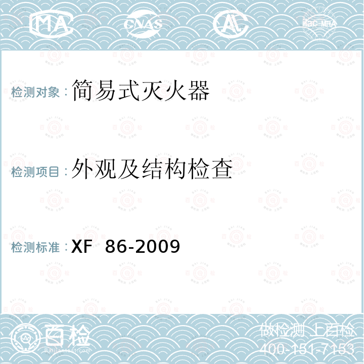 外观及结构检查 简易式灭火器 XF 86-2009