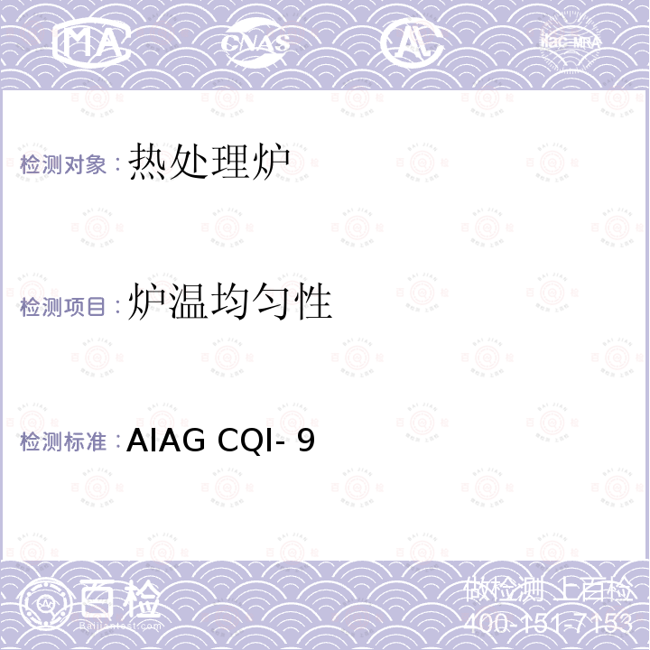 炉温均匀性 AIAG CQI- 9 特殊过程：热处理系统评审 AIAG CQI-9 第4版,2020