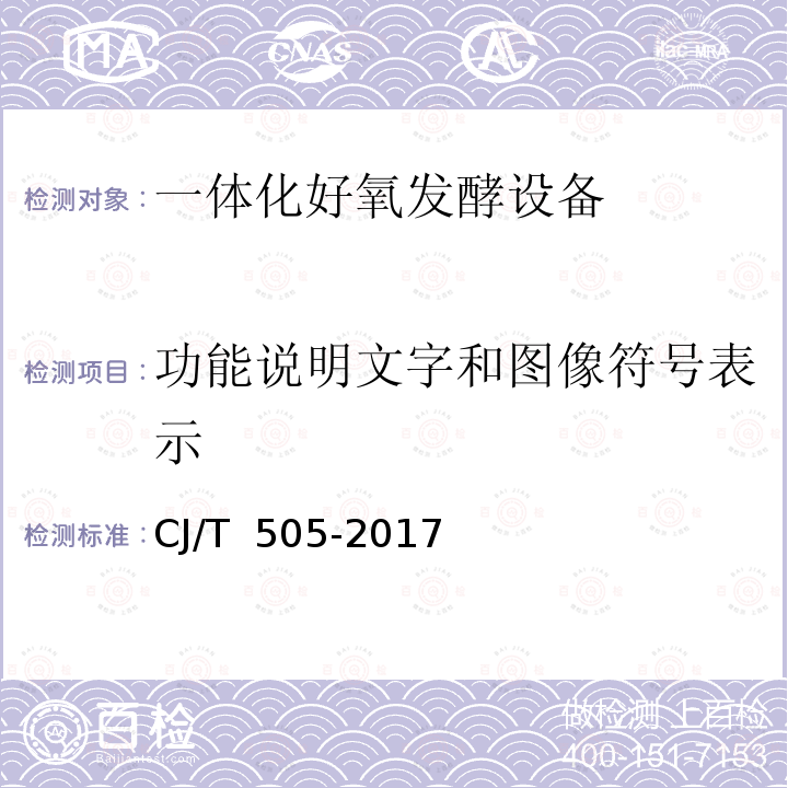 功能说明文字和图像符号表示 CJ/T 505-2017 一体化好氧发酵设备