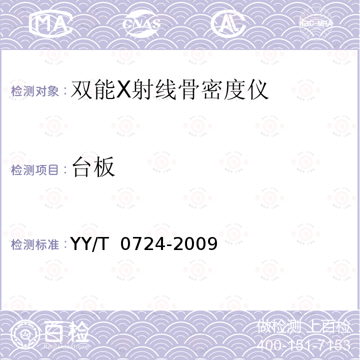 台板 双能X射线骨密度仪专用技术条件 YY/T 0724-2009