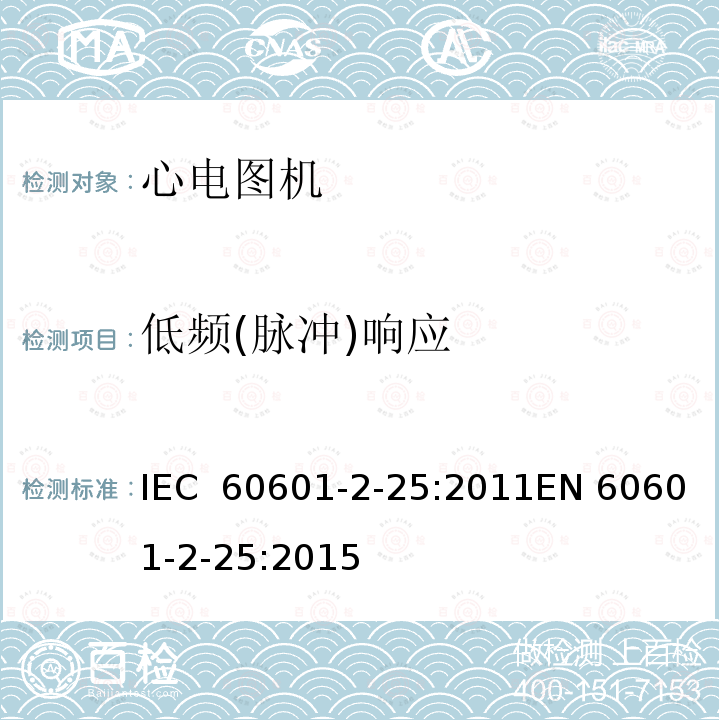 低频(脉冲)响应 医用电气设备 第2-25部分：心电图机基本安全和基本性能专用要求 IEC 60601-2-25:2011EN 60601-2-25:2015
