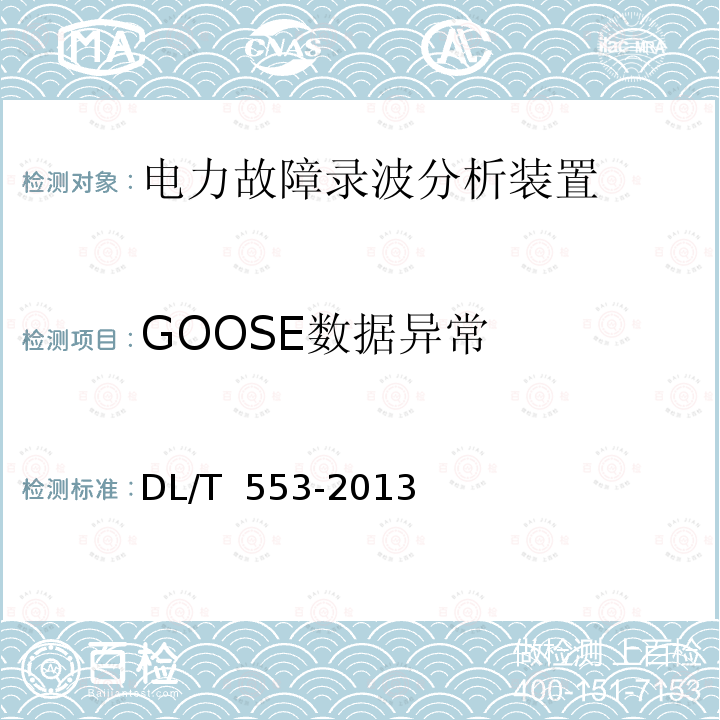 GOOSE数据异常 DL/T 553-2013 电力系统动态记录装置通用技术条件
