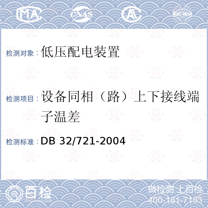 设备同相（路）上下接线端子温差 DB32/ 721-2004 建筑物电气防火检测规程