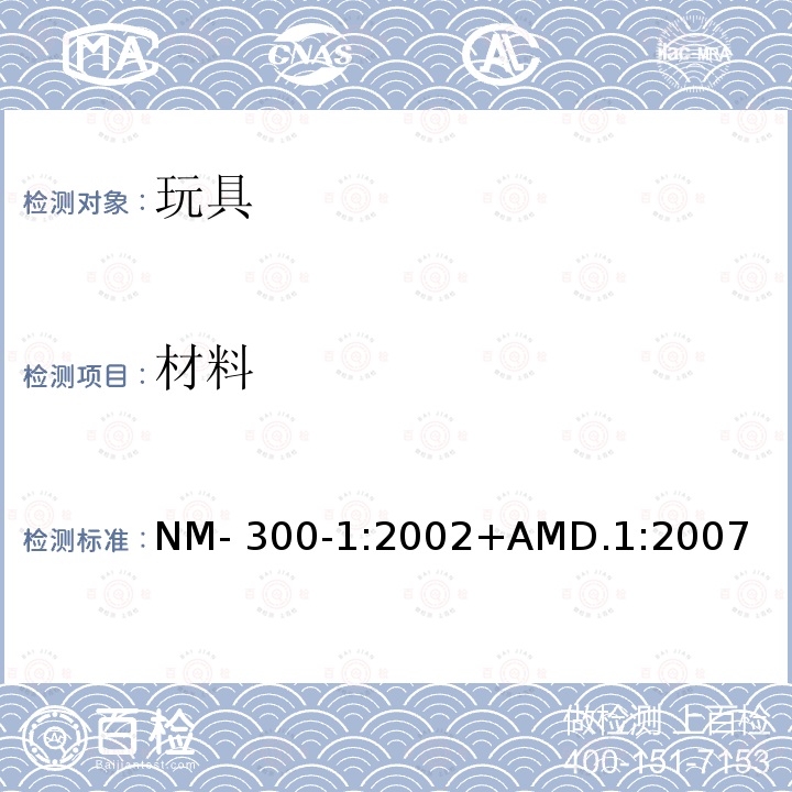 材料 南方共同市场玩具安全 第1部分: 机械和物理性能 NM-300-1:2002+AMD.1:2007
